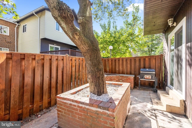 view of patio / terrace with grilling area and a fenced backyard