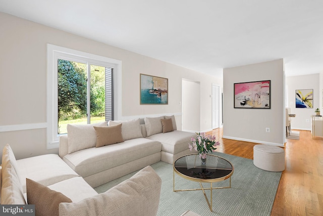 living room with wood finished floors and baseboards