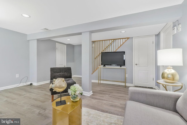 living room featuring light hardwood / wood-style flooring