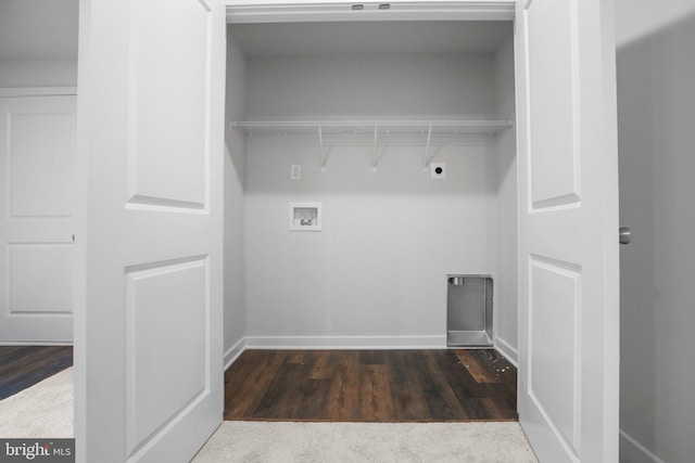 laundry room featuring electric dryer hookup, dark hardwood / wood-style flooring, and washer hookup