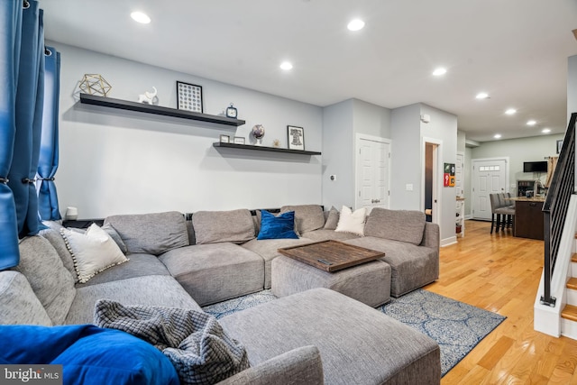 living room with wood-type flooring