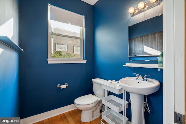 bathroom with toilet and wood-type flooring