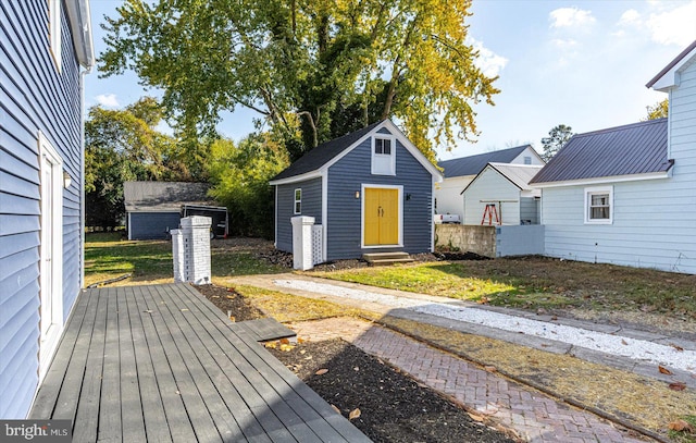 deck featuring a storage shed