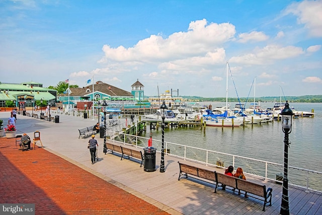 view of dock featuring a water view