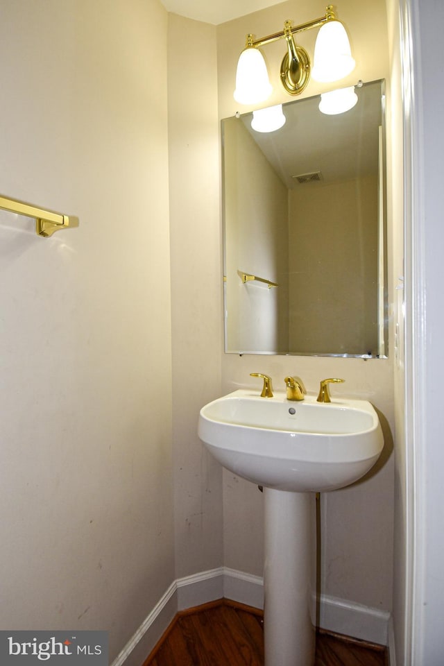 bathroom featuring sink and wood-type flooring