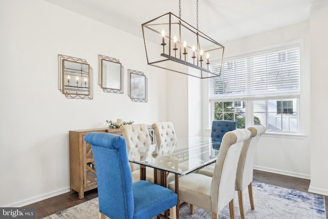 dining space featuring dark wood-type flooring