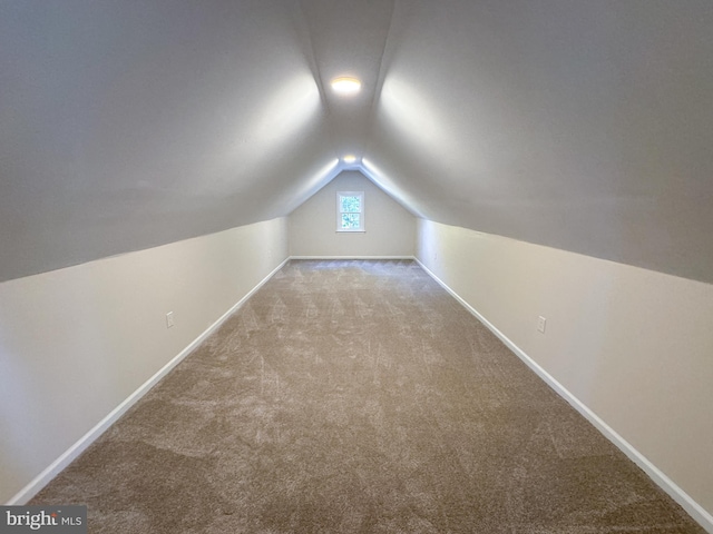 additional living space with vaulted ceiling and light carpet