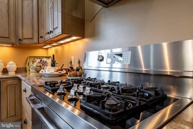 details featuring range and brown cabinets