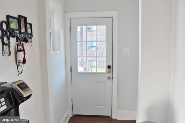 doorway to outside with dark hardwood / wood-style floors