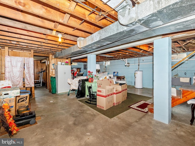 basement featuring water heater