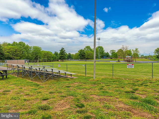 view of community featuring a rural view and a lawn