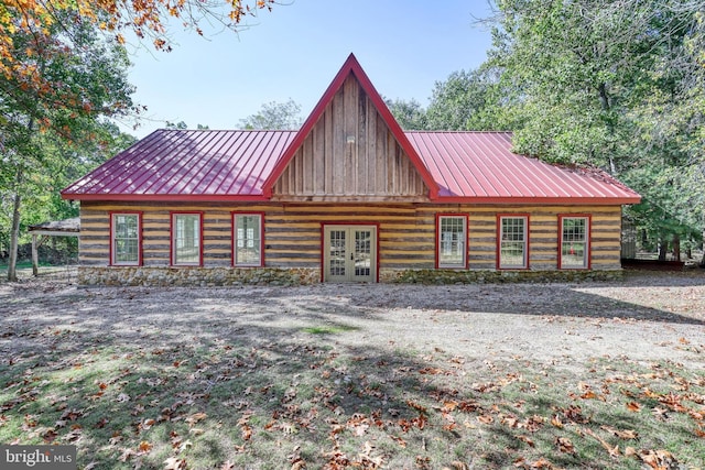 995 Black Gap Rd, Fayetteville, PA 17222 - view of front facade featuring french doors, board and batten siding, and metal roof