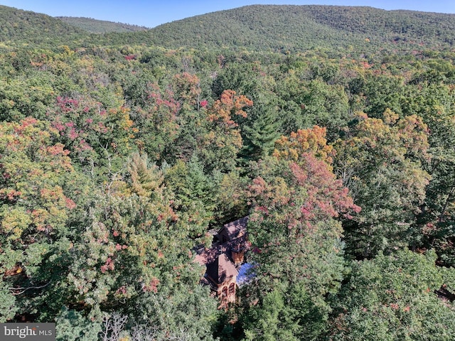 drone / aerial view featuring a mountain view