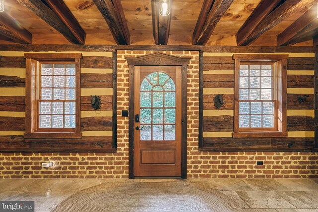 995 Black Gap Rd, Fayetteville, PA 17222 - foyer featuring wooden walls and beamed ceiling