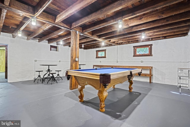 playroom with concrete flooring and billiards