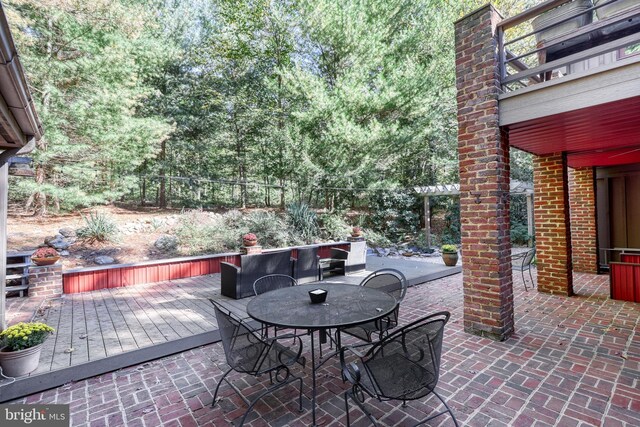 995 Black Gap Rd, Fayetteville, PA 17222 - view of patio featuring fence, outdoor dining space, and a wooden deck