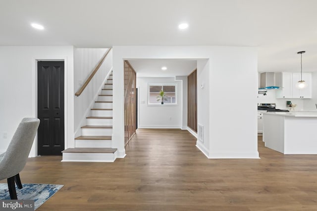 foyer entrance featuring dark hardwood / wood-style flooring