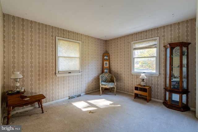 sitting room with carpet flooring