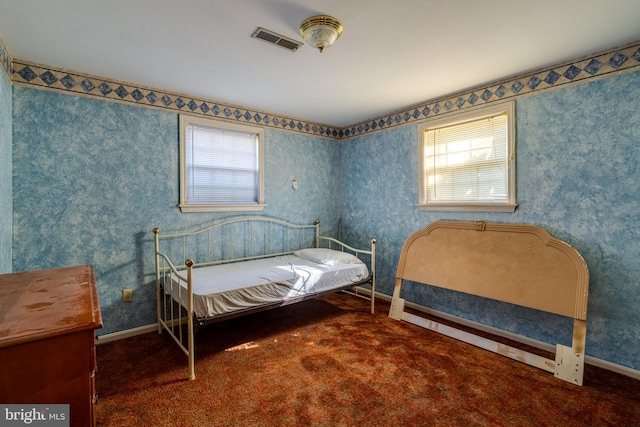 carpeted bedroom with multiple windows