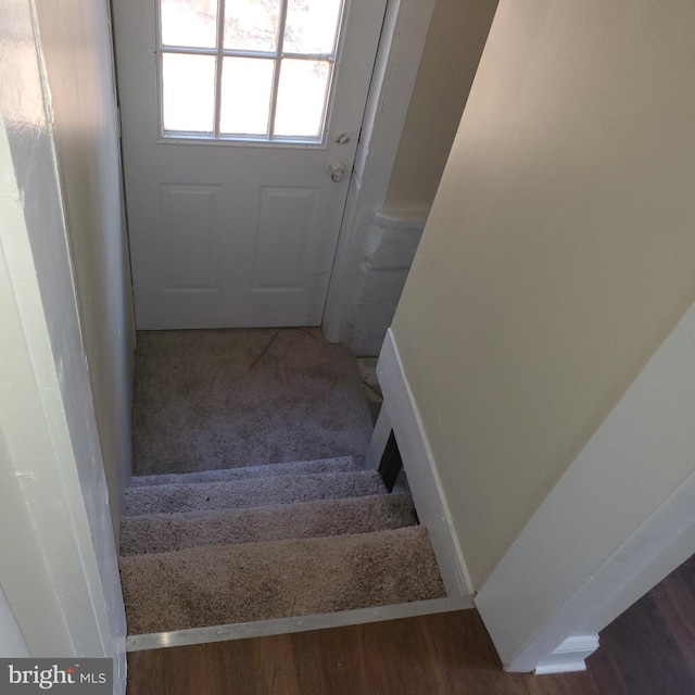 staircase featuring hardwood / wood-style floors