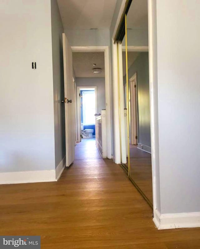 corridor with hardwood / wood-style floors