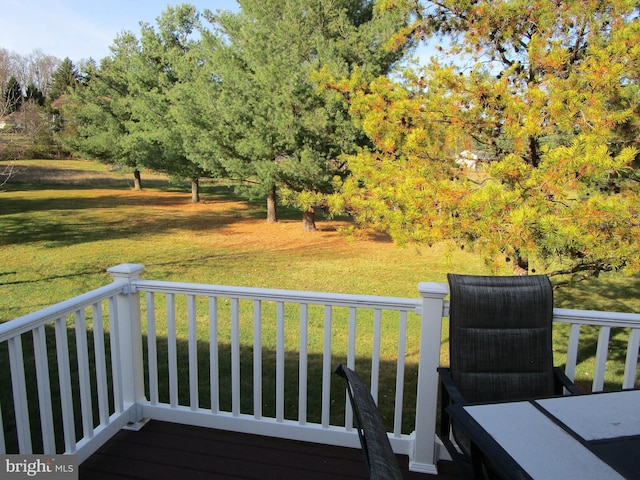 wooden deck featuring a yard