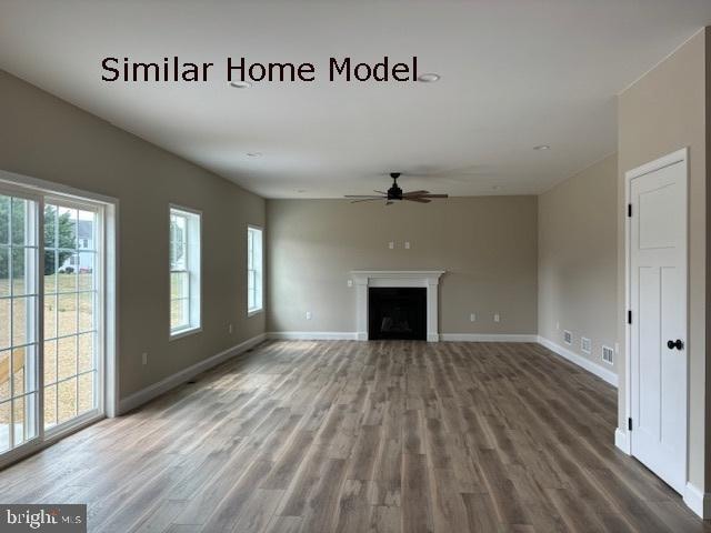 unfurnished living room with wood-type flooring and plenty of natural light