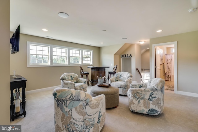 living room with light carpet