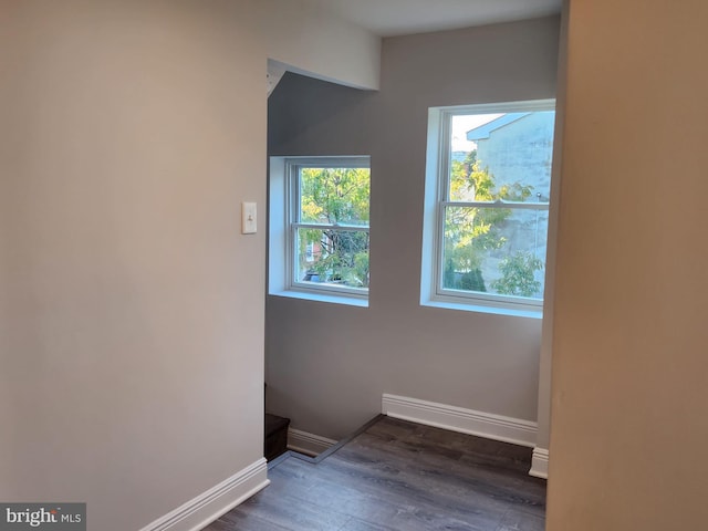 unfurnished room featuring dark hardwood / wood-style flooring