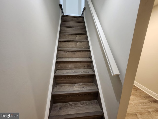 stairs with hardwood / wood-style floors