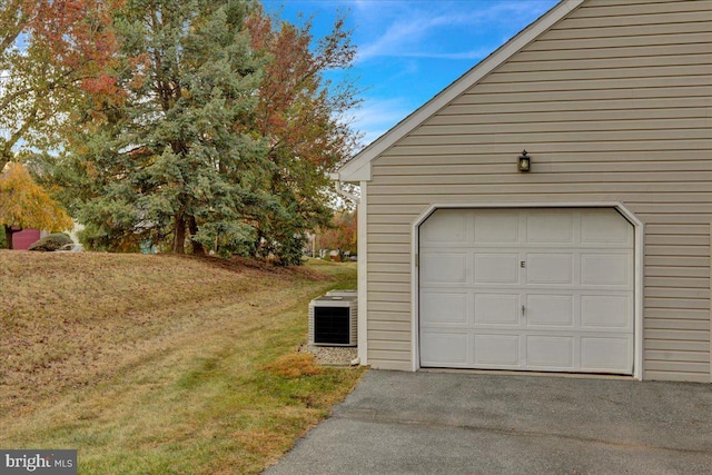 garage with a lawn