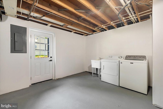 laundry area featuring electric panel and washer and clothes dryer