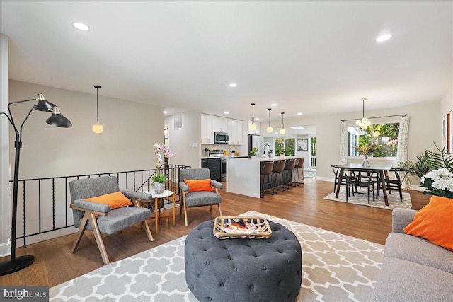 living room with hardwood / wood-style floors