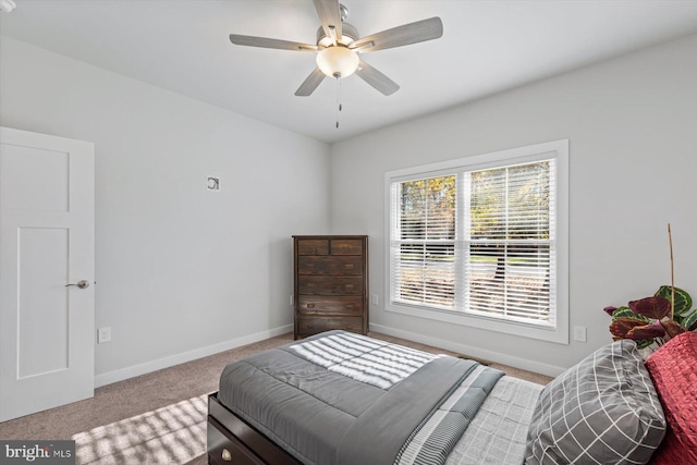 bedroom featuring carpet flooring and ceiling fan