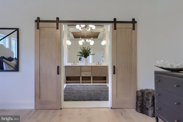 bathroom featuring vanity and hardwood / wood-style flooring