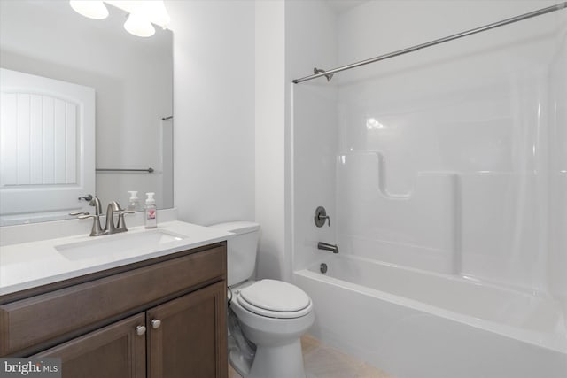 full bathroom featuring vanity, toilet, shower / tub combination, and tile patterned flooring