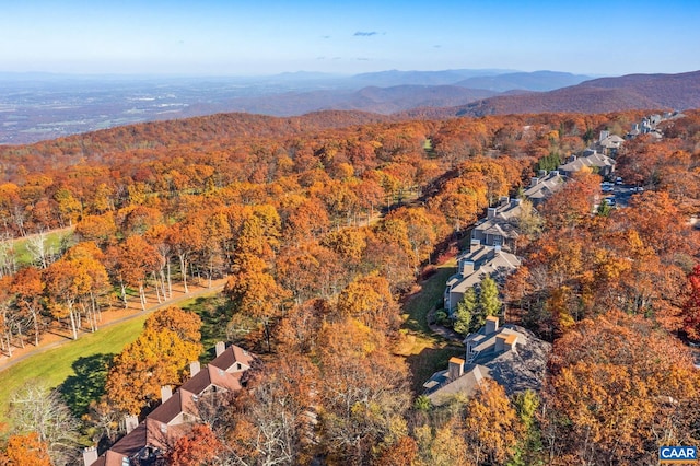 drone / aerial view featuring a mountain view