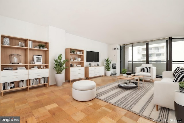 living room with light parquet flooring