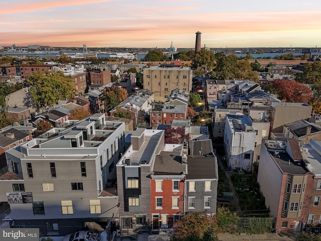 view of aerial view at dusk