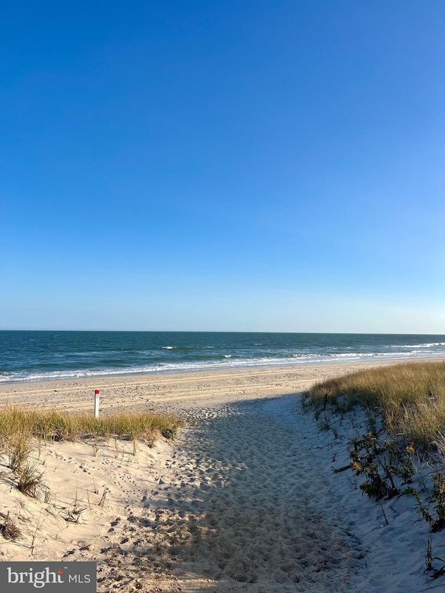 view of water feature featuring a beach view