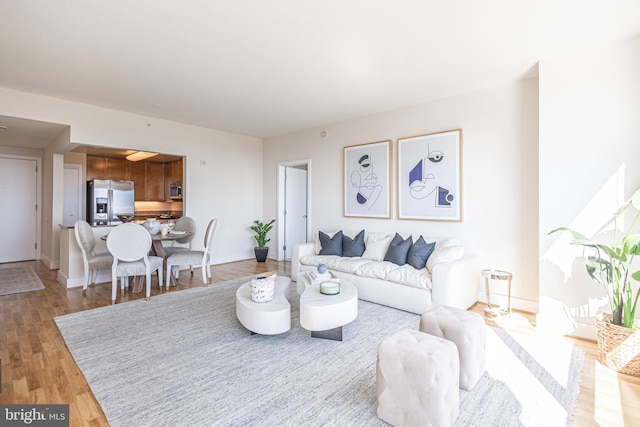 living room featuring baseboards and light wood-style floors