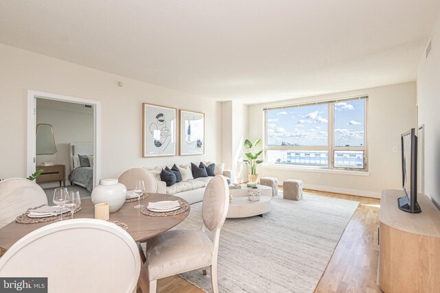 living room with light hardwood / wood-style floors