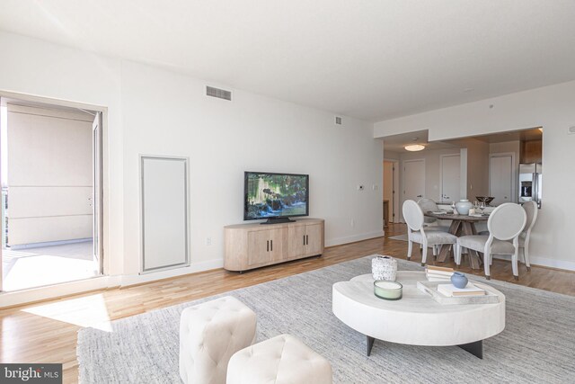 living room with light hardwood / wood-style flooring