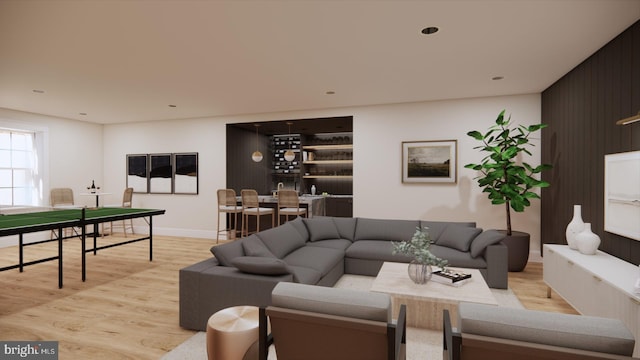 living room with light hardwood / wood-style flooring