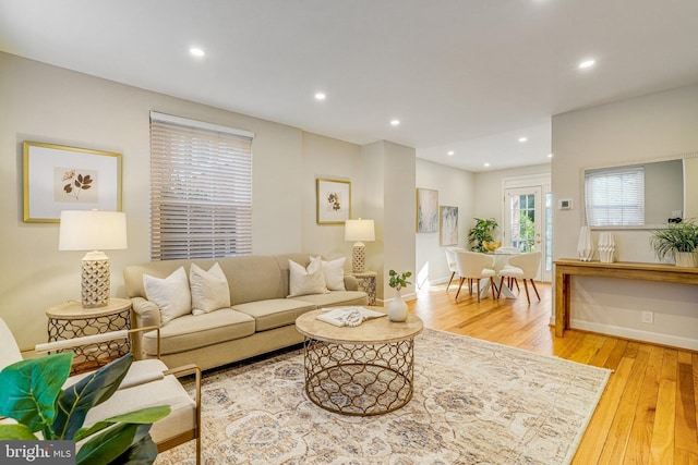 living room featuring light wood-type flooring