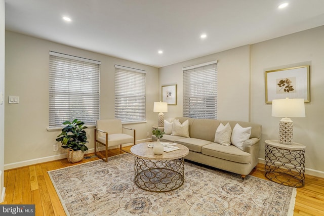 living room with plenty of natural light and light wood-type flooring