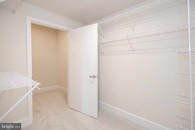 spacious closet with light carpet