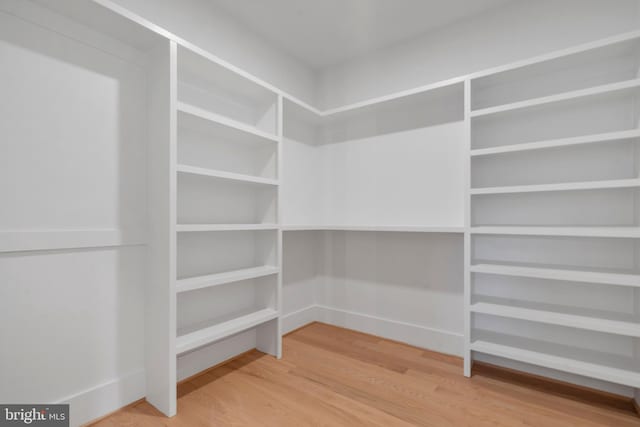 walk in closet with hardwood / wood-style floors