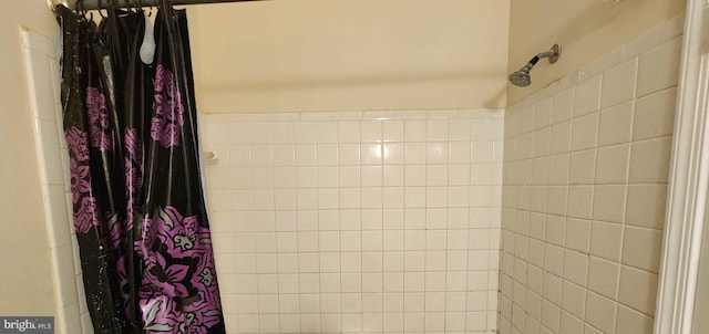 bathroom with a shower with curtain