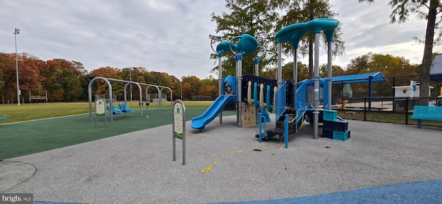 view of jungle gym with a yard